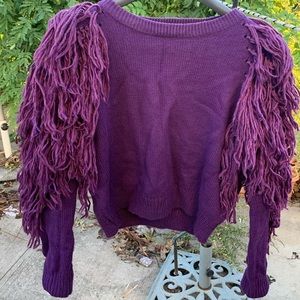 PURPLE KNIT SHAG SLEEVE CROP SWEATER